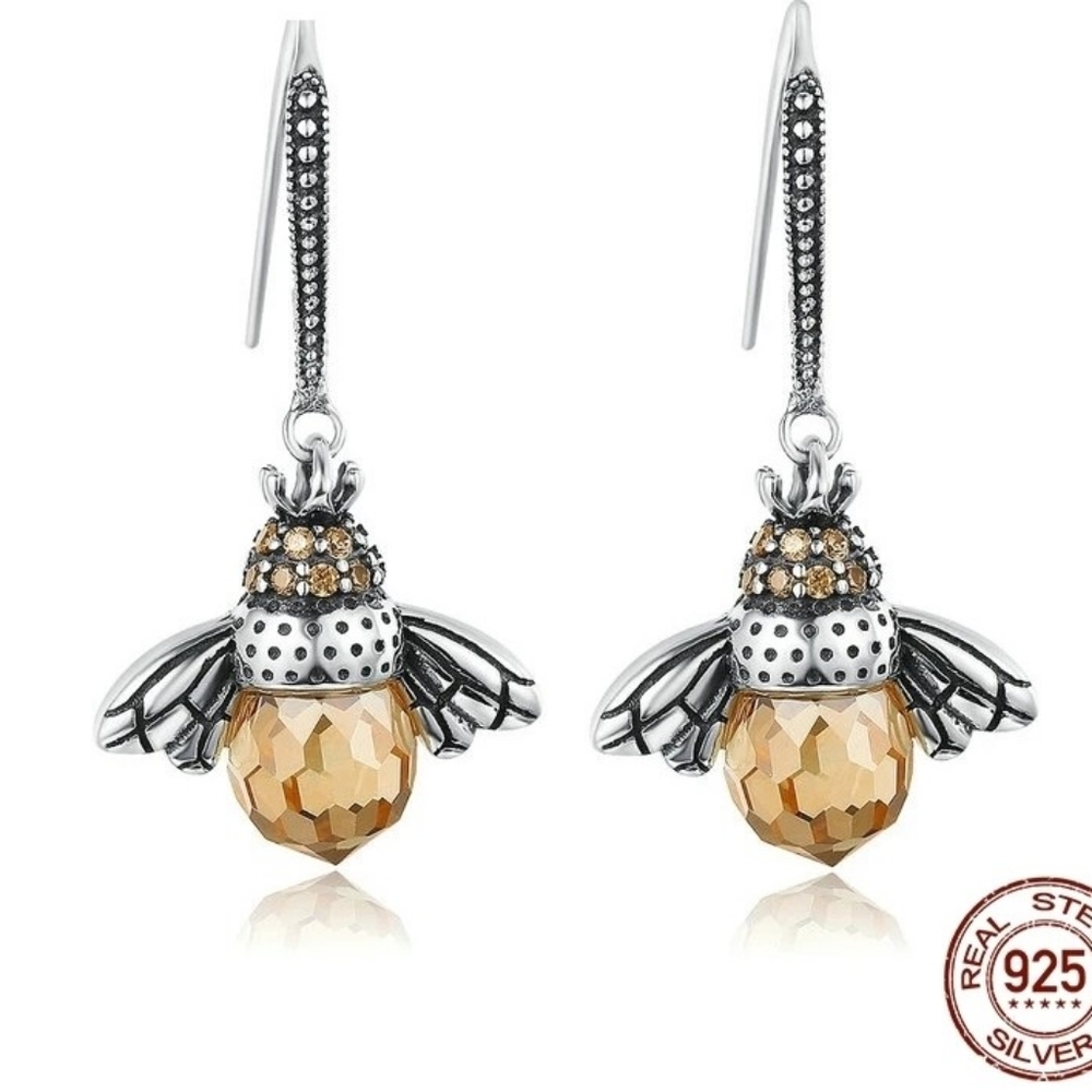 Sterling silver marcasite bee earrings